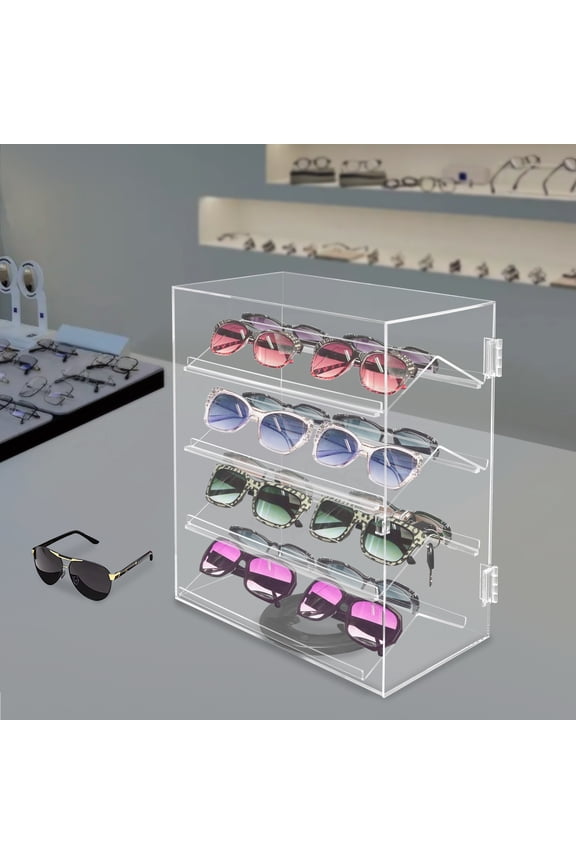 Transparent Acrylic 34x19x44cm 4-Layer Rotating Display Box v-Shaped Rack With Locking Desktop Display Case