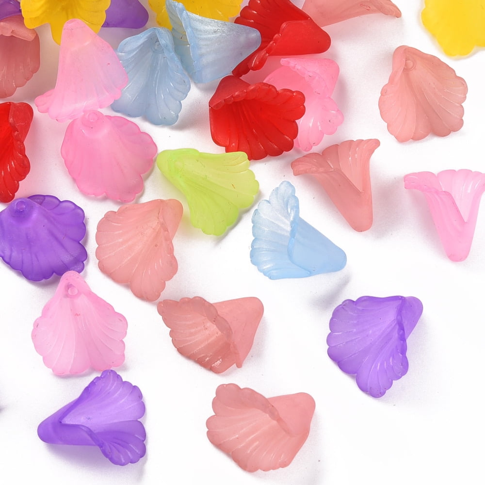Transparent Acrylic Bead Caps Trumpet Flower Beads Frosted Flower Mixed Color 18x18x17mm Hole: 1.5mm about 700pcs/500g