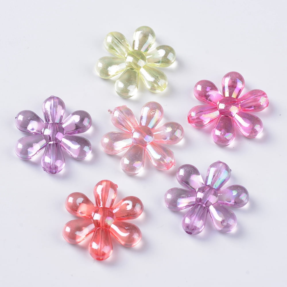 Transparent Acrylic Beads AB Color Plated Flower Mixed Color 23.5x21x5mm Hole: 1.8mm about 460pcs/500g DIY