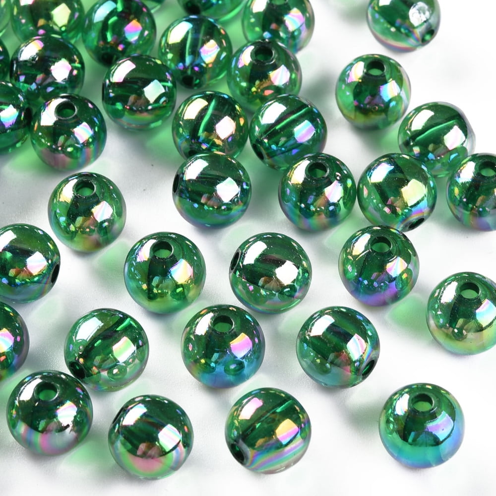 Transparent Acrylic Beads AB Color Plated Round Green 10x9mm Hole: 2mm about 940pcs/500g