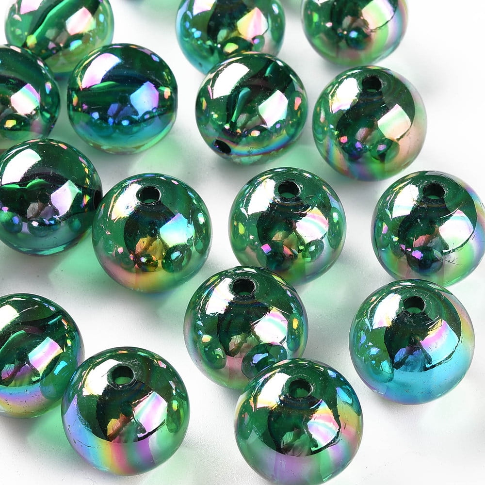Transparent Acrylic Beads AB Color Plated Round Green 20x19mm Hole: 3mm about 111pcs/500g