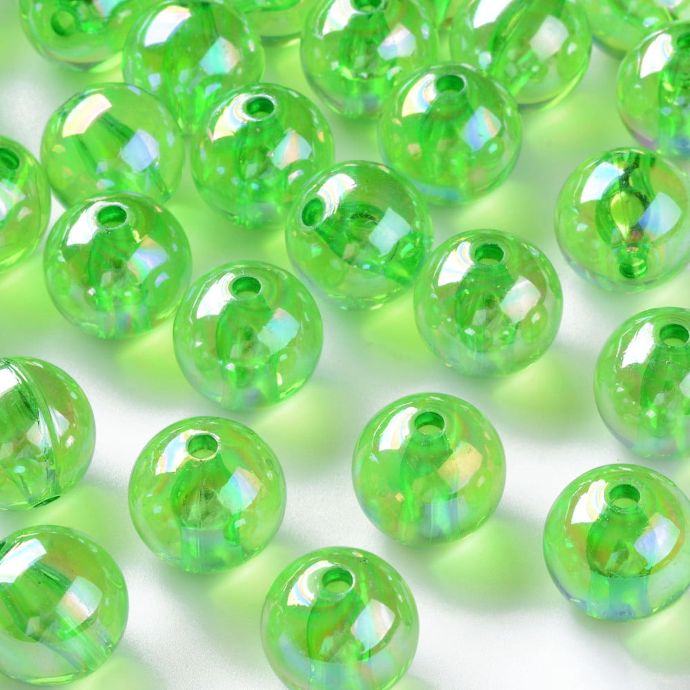 Transparent Acrylic Beads AB Color Plated Round Lawn Green 16x15mm Hole: 2.8mm 220pcs/500g
