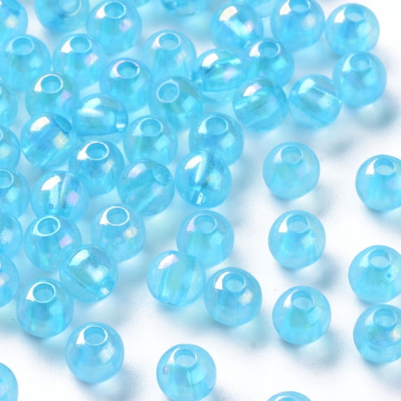 Transparent Acrylic Beads AB Color Plated Round Pale Turquoise 6x5mm Hole: 1.8mm 4400pcs/500g