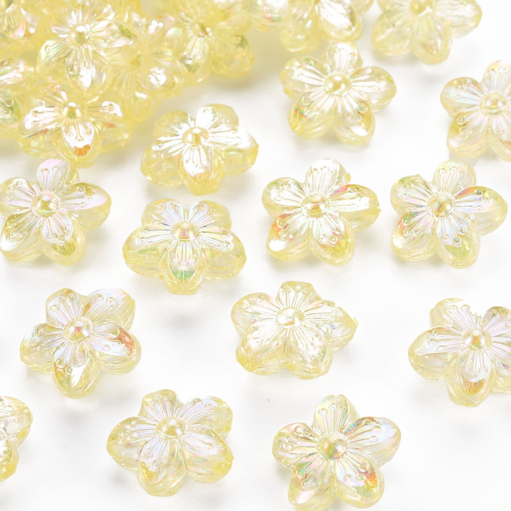 Transparent Acrylic Beads AB color Flower Yellow 14.5x15.5x7mm Hole: 1.8mm about 657pcs/500g