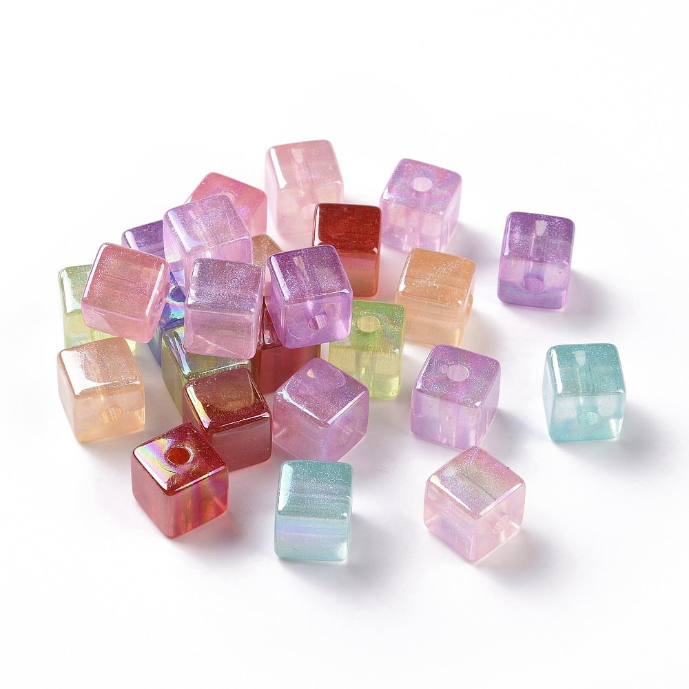 Transparent Acrylic Beads AB color Plated Cube Mixed color 12x12x12mm Hole: 3mm 230pcs/500g