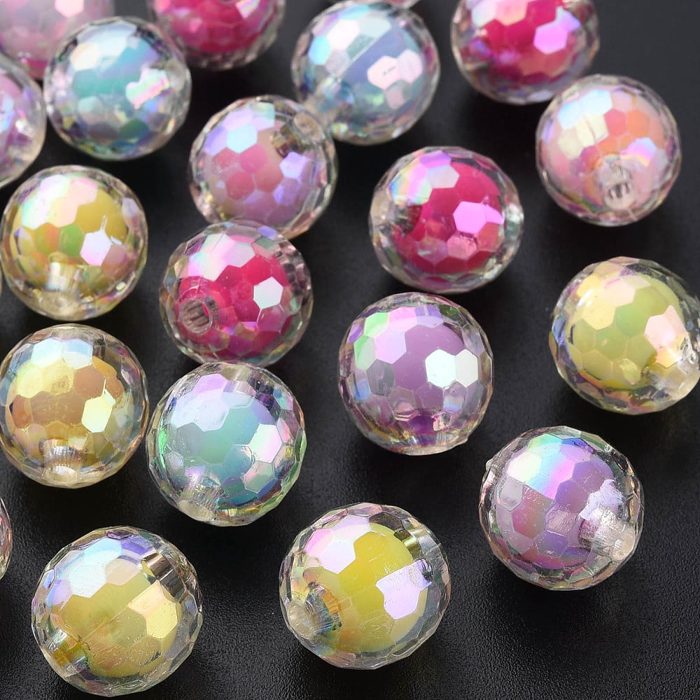 Transparent Acrylic Beads Bead in Bead AB color Faceted Round Mixed color 16mm Hole: 3mm 205pcs/500g