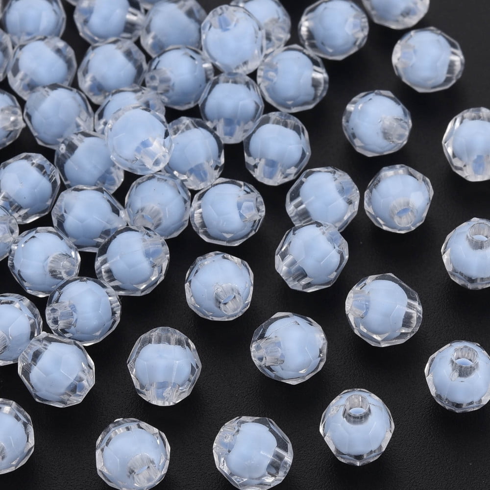 Transparent Acrylic Beads Bead in Bead Faceted Round Cornflower Blue 8x7.5mm Hole: 2mm 2000pcs/500g