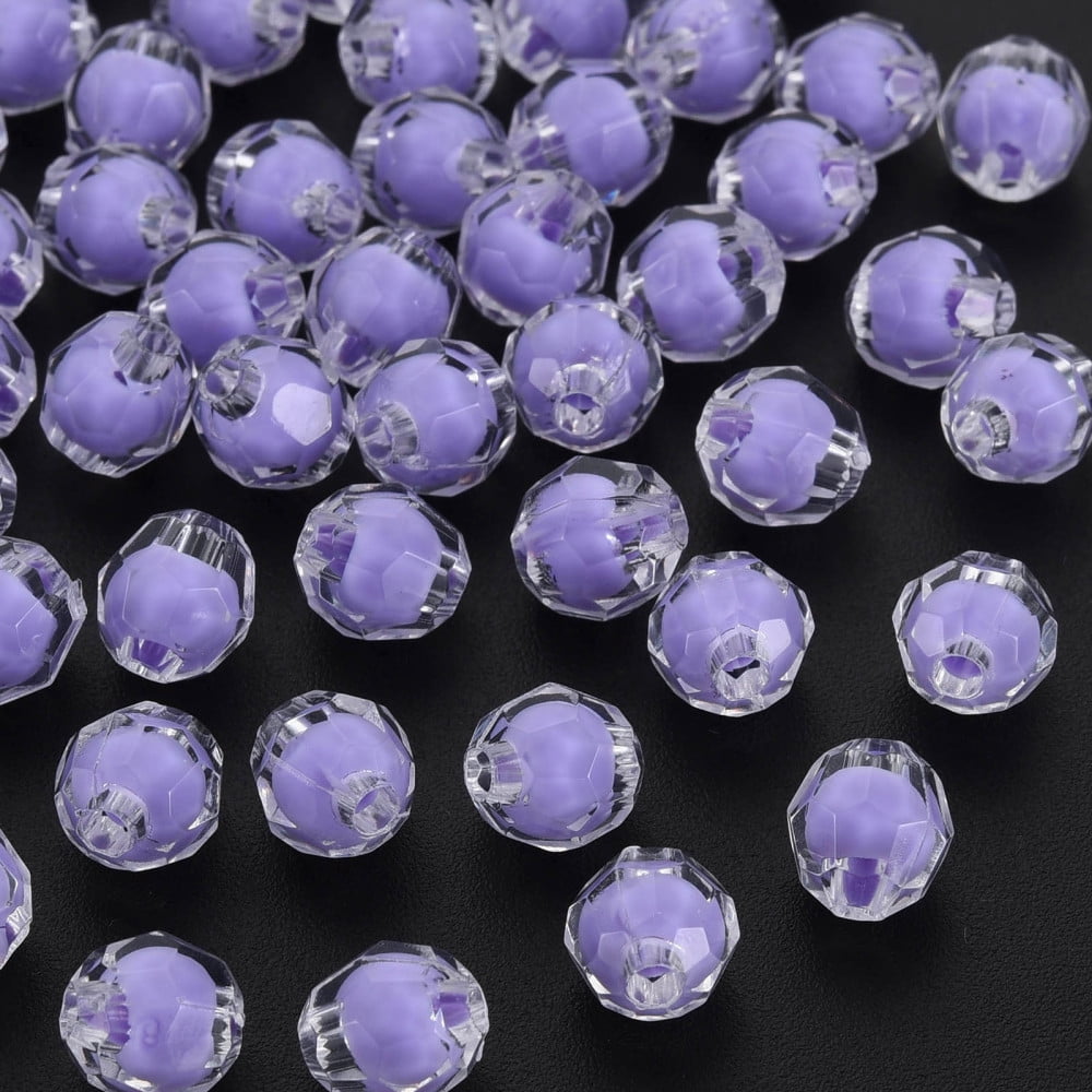 Transparent Acrylic Beads Bead in Bead Faceted Round Lilac 8x7.5mm Hole: 2mm 2000pcs/500g