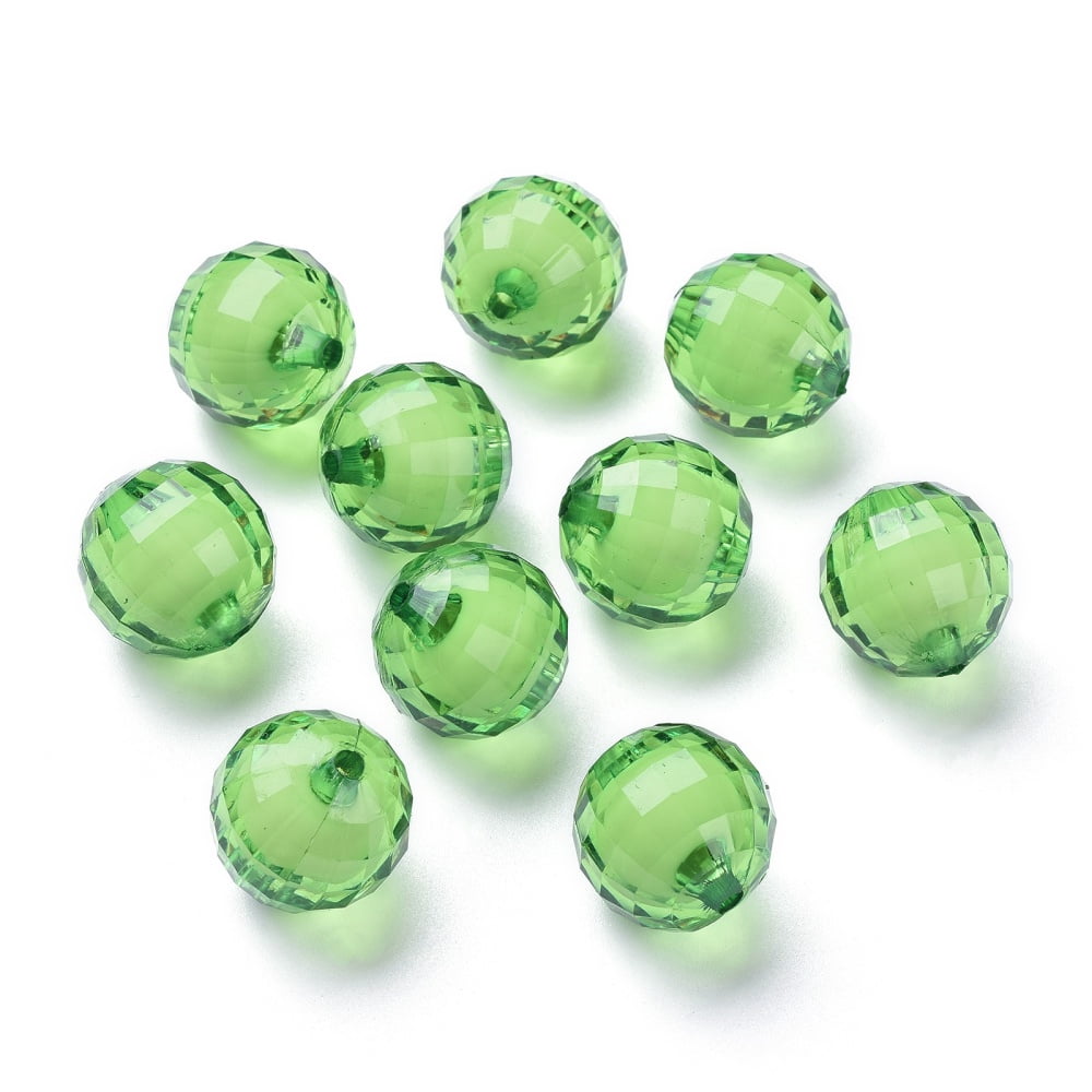 Transparent Acrylic Beads Bead in Bead Faceted Round Lime Green 20mm Hole: 2mm 110pcs/500g