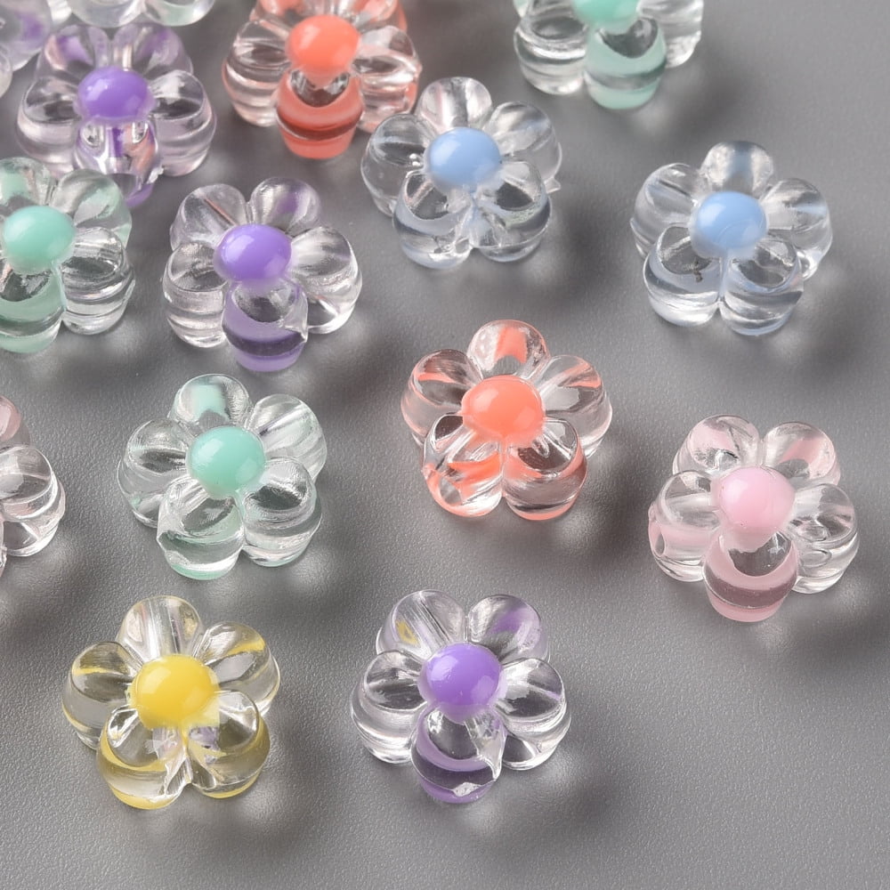 Transparent Acrylic Beads Bead in Bead Flower Mixed Color 12x12.5x6mm Hole: 2.5mm about 893pcs/500g