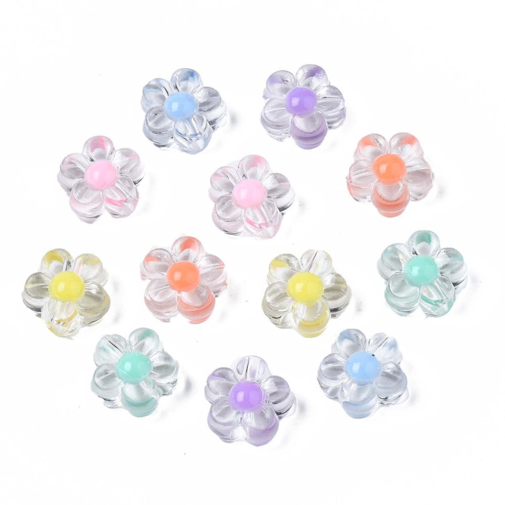 Transparent Acrylic Beads Bead in Bead Flower Mixed Color 12x13x6mm Hole: 2.5mm 900pcs/500g