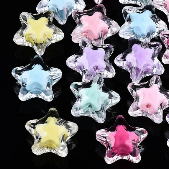 Transparent Acrylic Beads Bead in Bead Star Mixed Color 19x20x11mm Hole: 3mm about 280pcs/500g