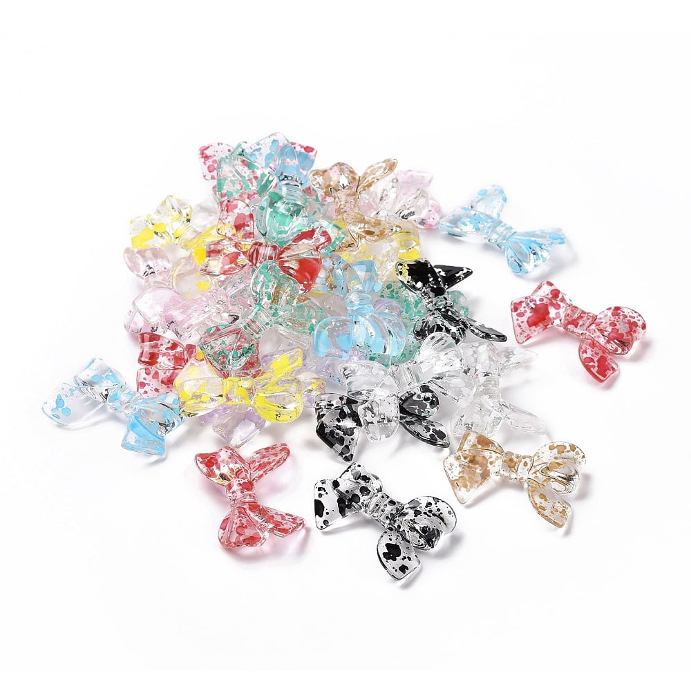 Transparent Acrylic Beads Bowknot Polka Dot Pattern Mixed color 22.5~25x31.5~33.5x5~7mm Hole: 2.5mm Acrylic