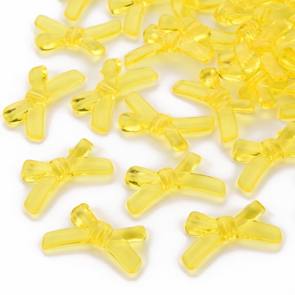 Transparent Acrylic Beads Bowknot Yellow 20x34x5.5mm Hole: 1.8mm about 435pcs/500g