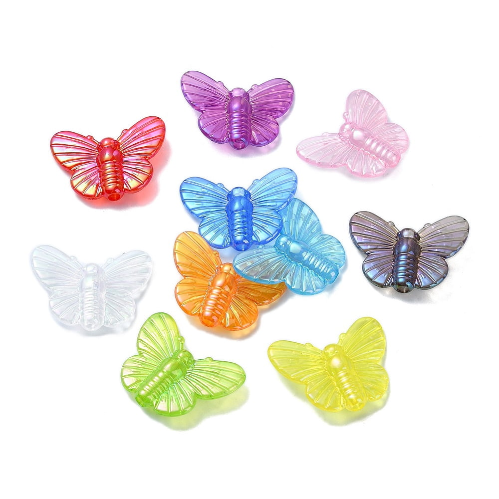 Transparent Acrylic Beads Butterfly Mixed Color 19x25x6mm Hole: 2mm