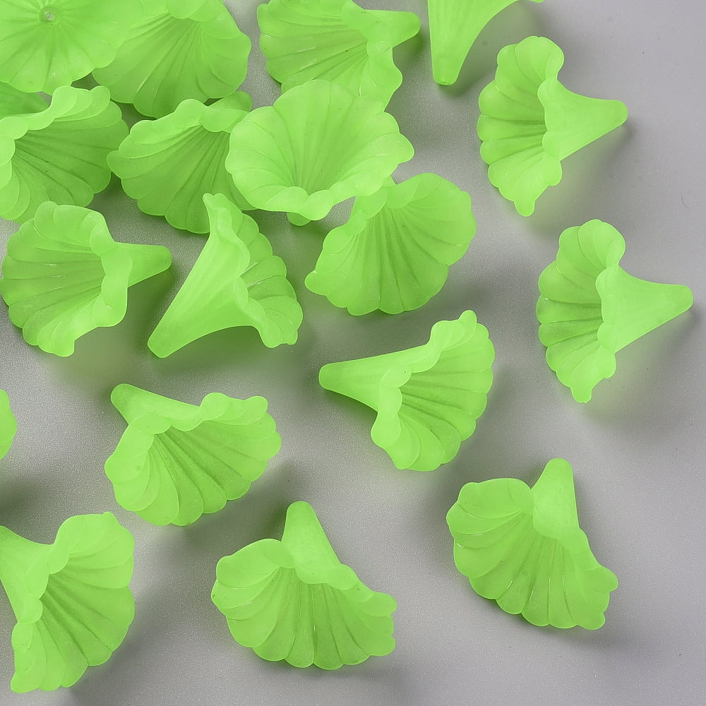 Transparent Acrylic Beads Calla Lily Frosted Lawn Green 40.5x33x35mm Hole: 1.8mm about 135pcs/500g