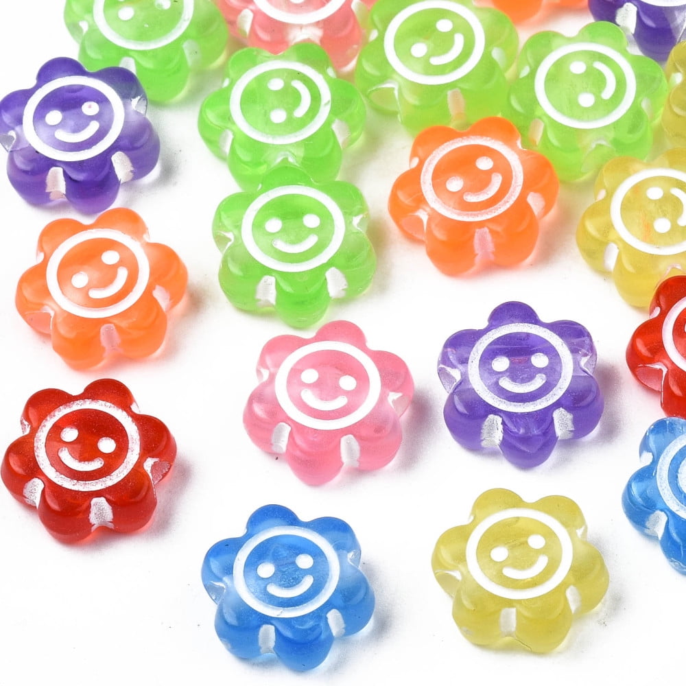 Transparent Acrylic Beads Craft Style Flower with Face Mixed Color 10x11x5mm Hole: 2mm about 1800pcs/500g DIY