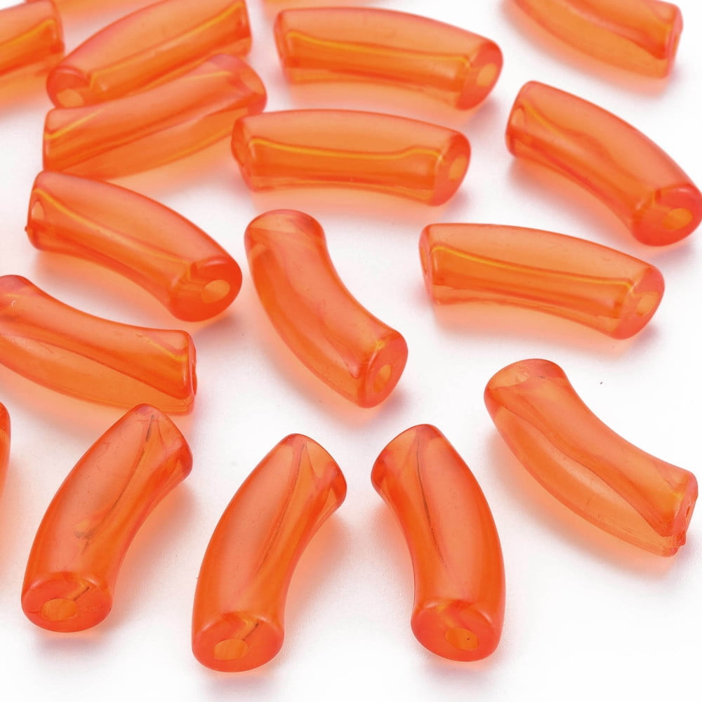 Transparent Acrylic Beads Curved Tube Dark Orange 36x13.5x11.5mm Hole: 4mm about 148pcs/500g