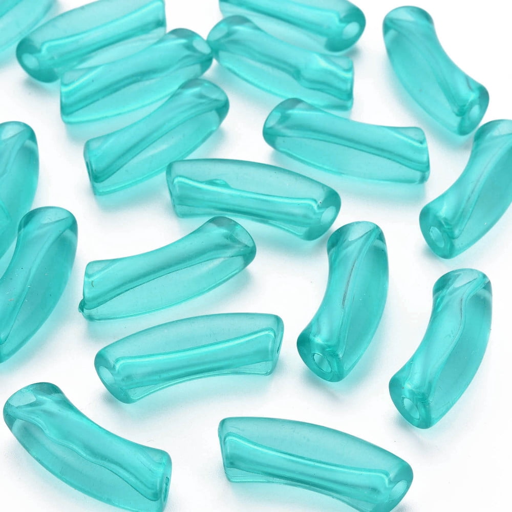 Transparent Acrylic Beads Curved Tube Light Sea Green 32x9.5x8mm Hole: 1.8mm 330pcs/500g