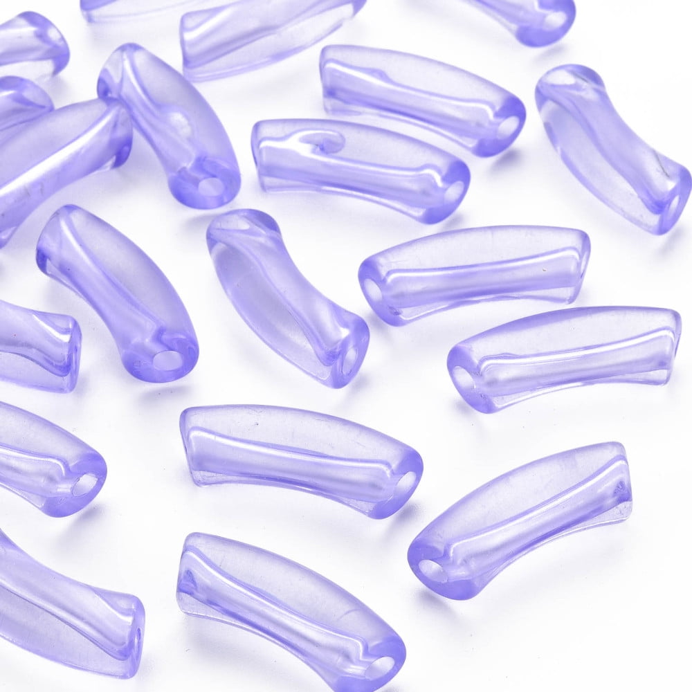 Transparent Acrylic Beads Curved Tube Medium Purple 36x13.5x11.5mm Hole: 4mm about 148pcs/500g