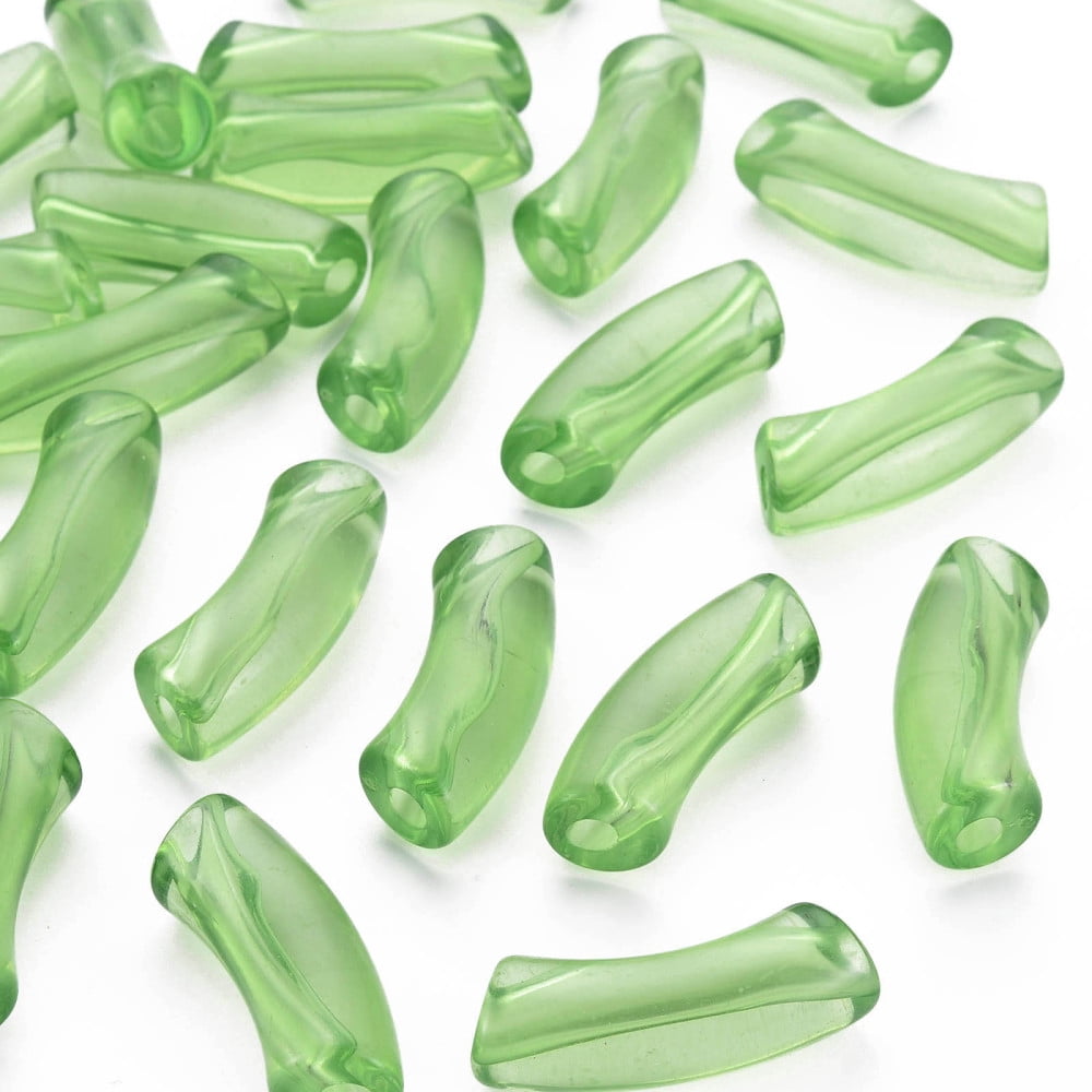 Transparent Acrylic Beads Curved Tube Yellow Green 36x13.5x11.5mm Hole: 4mm about 148pcs/500g