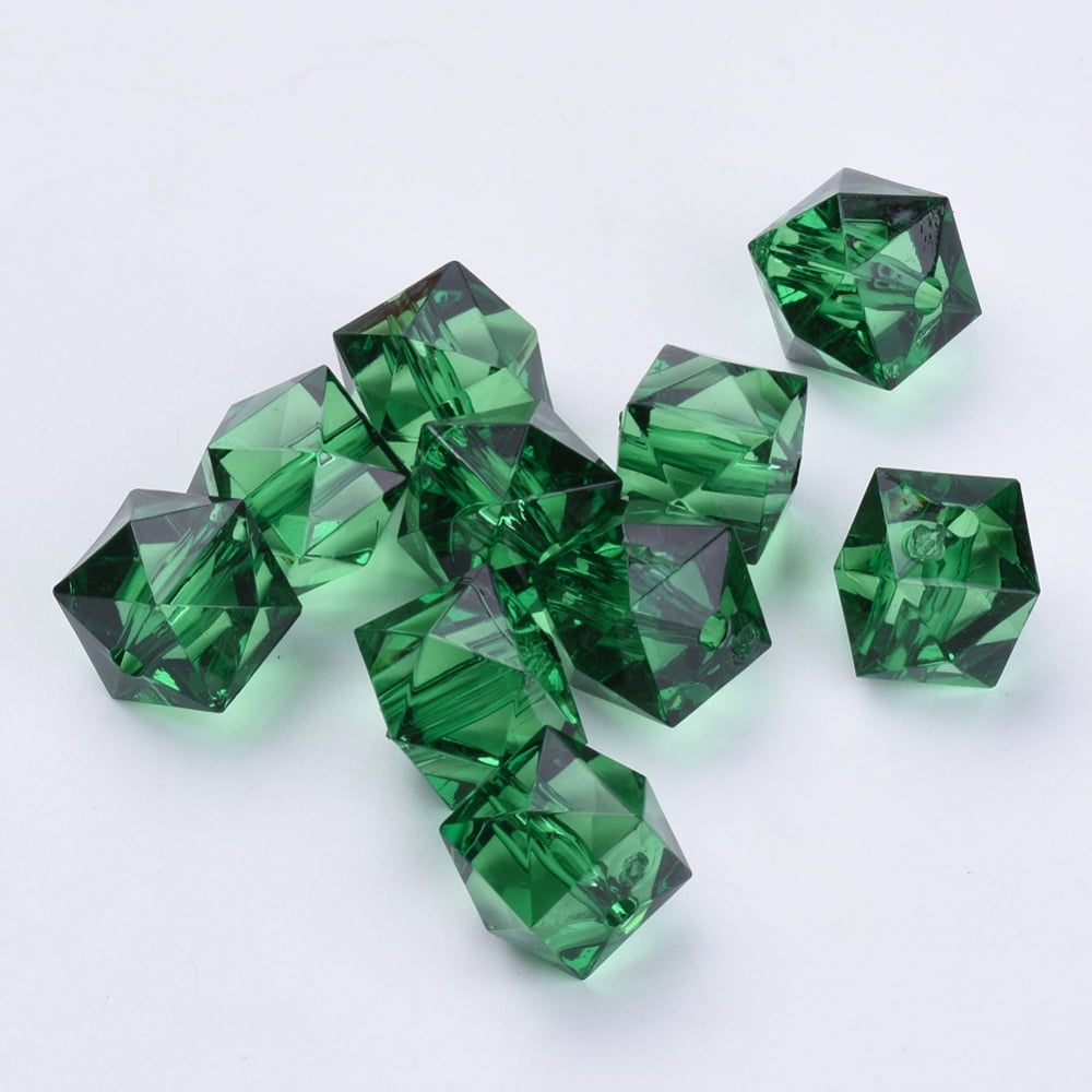 Transparent Acrylic Beads Faceted Cube Dark Green 12x12x10mm Hole: 1.5mm 510pcs/500g