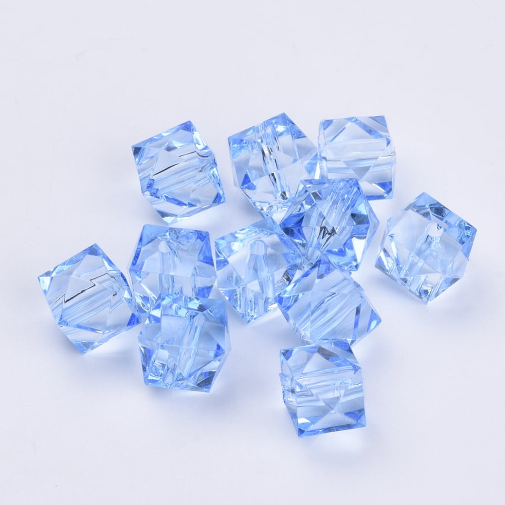 Transparent Acrylic Beads Faceted Cube Light Steel Blue 20x20x18mm Hole: 2.5mm about 120pcs/500g 500g