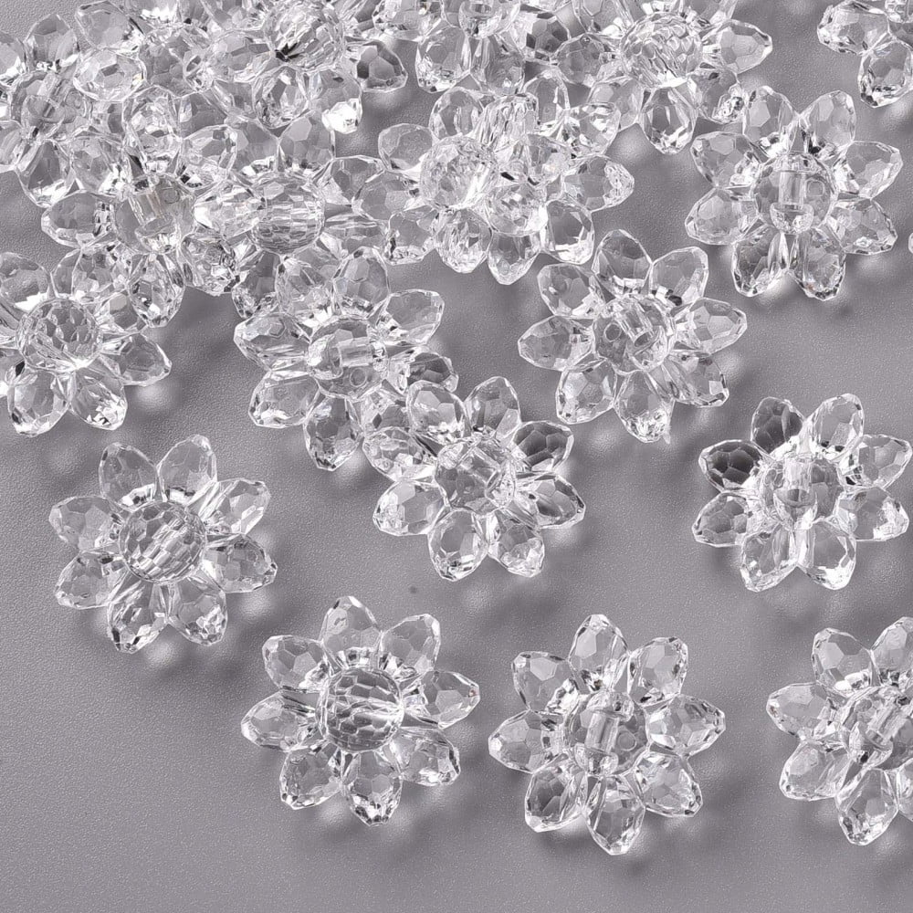 Transparent Acrylic Beads Faceted Flower Clear 29x12mm Hole: 3mm 200pcs/500g