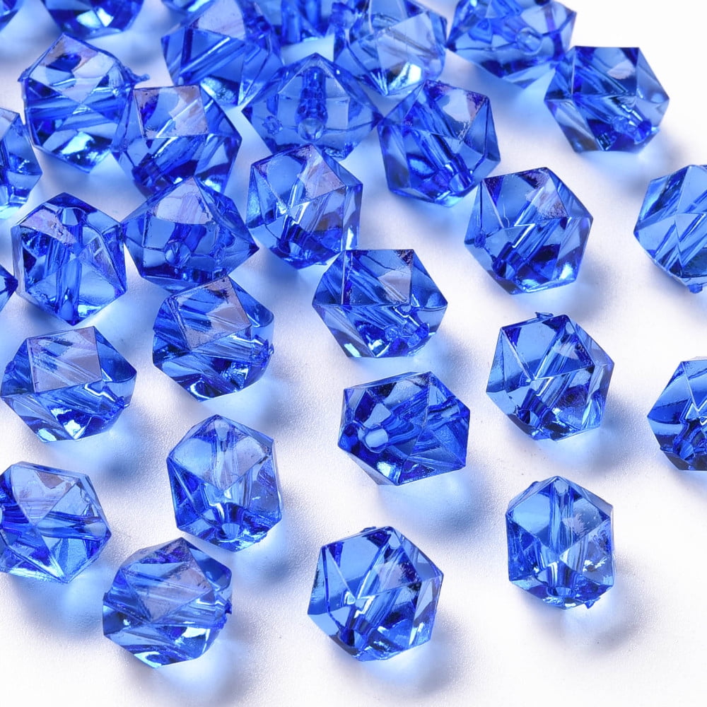 Transparent Acrylic Beads Faceted Polygon Blue 8x10x9mm Hole: 1.6mm 1300pcs/500g