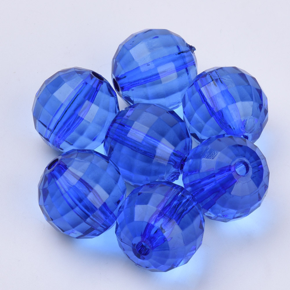 Transparent Acrylic Beads Faceted Round Blue 20x19.5mm Hole: 2.9mm about 105pcs/500g