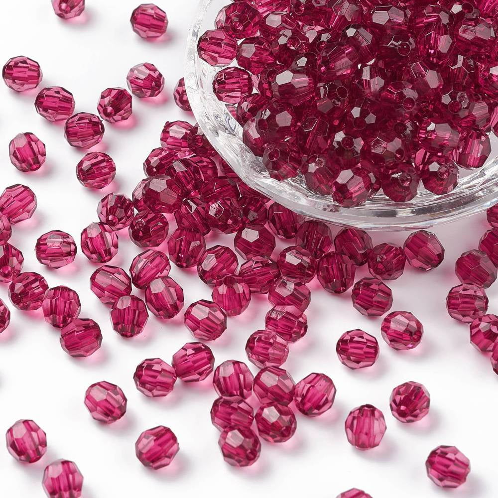 Transparent Acrylic Beads Faceted Round Cerise 8mm Hole: 1.5mm 1800pcs/500g