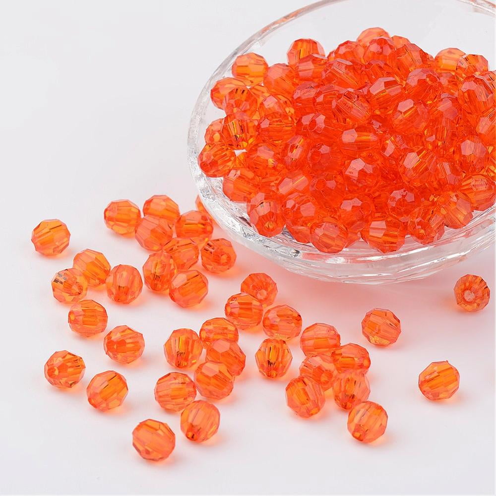 Transparent Acrylic Beads Faceted Round Dark Orange 8mm Hole: 1.5mm about 1800pcs/500g