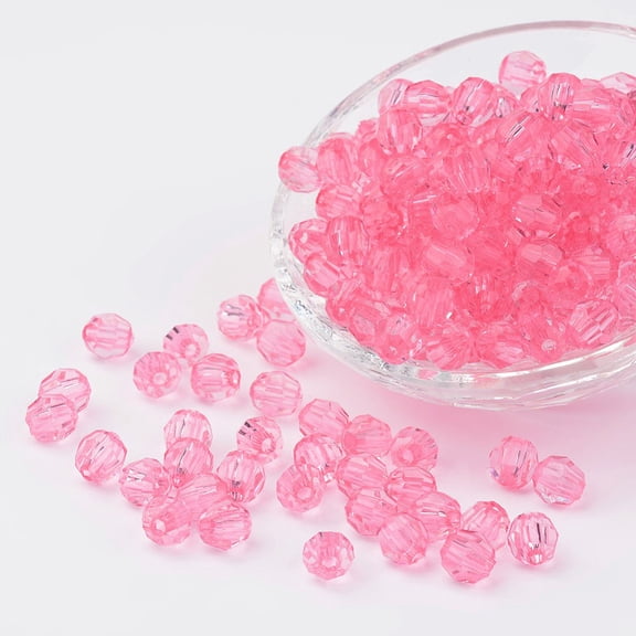 Transparent Acrylic Beads Faceted Round Flamingo 10mm Hole: 1mm about 900pcs/500g 500gs