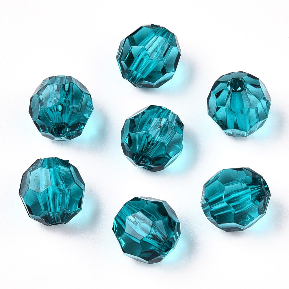Transparent Acrylic Beads Faceted Round Teal 10x9.5mm Hole: 1.8mm 990pcs/500g