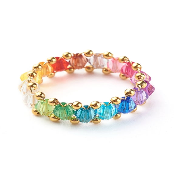 Transparent Acrylic Beads Finger Rings with 304 Stainless Steel Beads Ring Colorful 6.5mm Size 6 3/4(17mm)