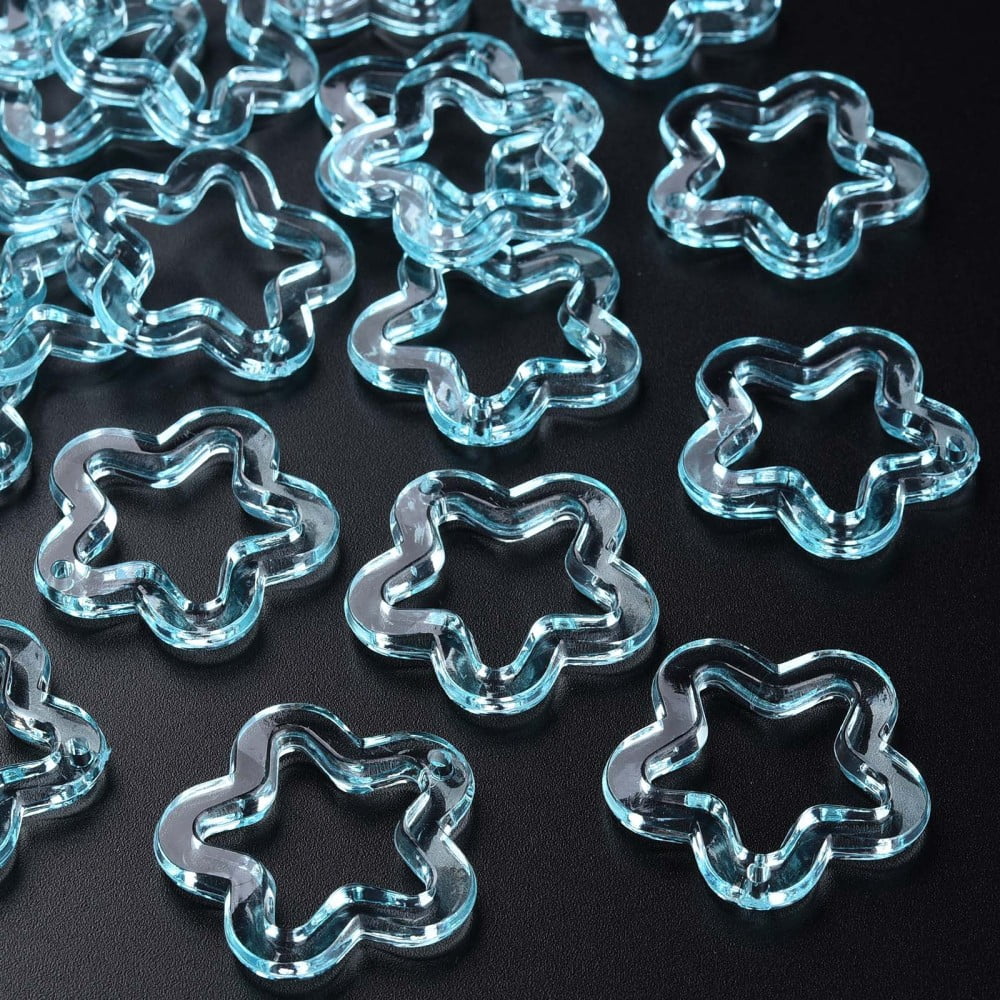 Transparent Acrylic Beads Flower Cyan 30x30.5x5mm Hole: 1.8mm about 340pcs/500g
