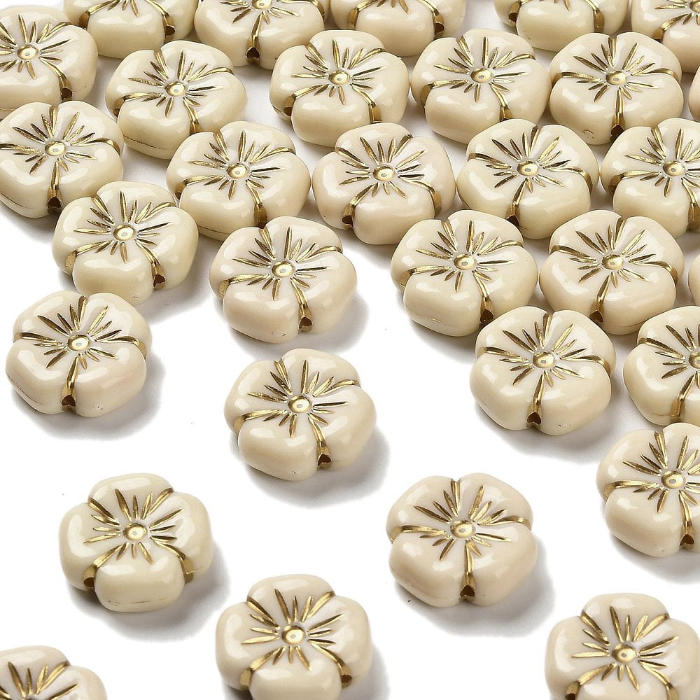 Transparent Acrylic Beads Flower Golden Metal Enlaced Bisque 19.5x19.5x7mm Hole: 1.8mm about 230pcs/500g