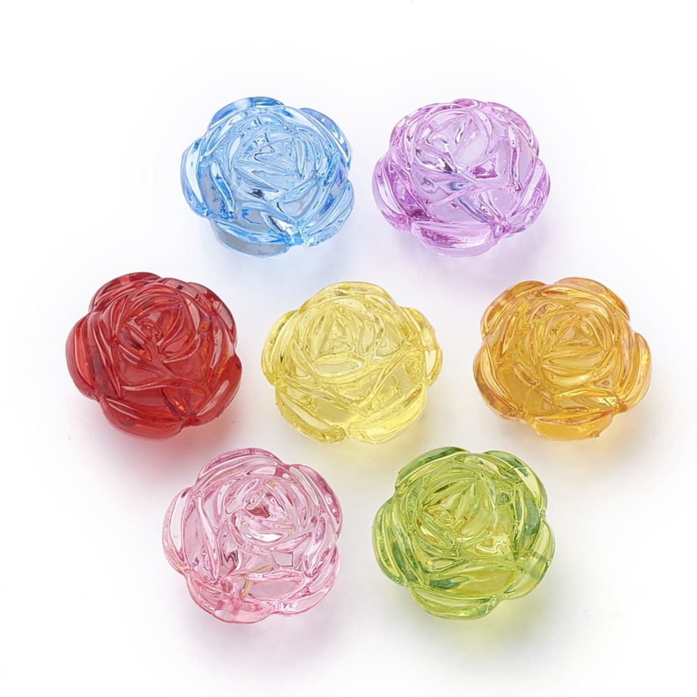 Transparent Acrylic Beads Flower Mixed Color 25x25x21mm Hole: 2.5mm about 100pcs/500g