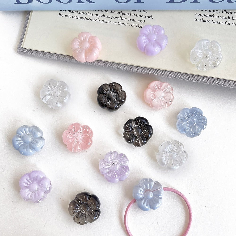 Transparent Acrylic Beads Flower with Gliteer Powder Mixed color 18.7x19.2x9.6mm Hole: 3mm