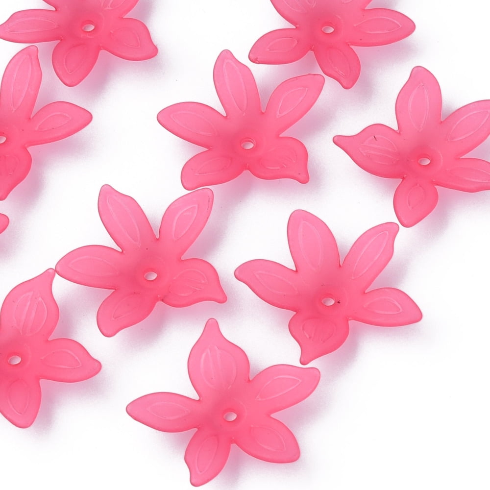 Transparent Acrylic Beads Frosted Flower Cerise 26x27x6mm Hole: 1.8mm 980pcs/500g