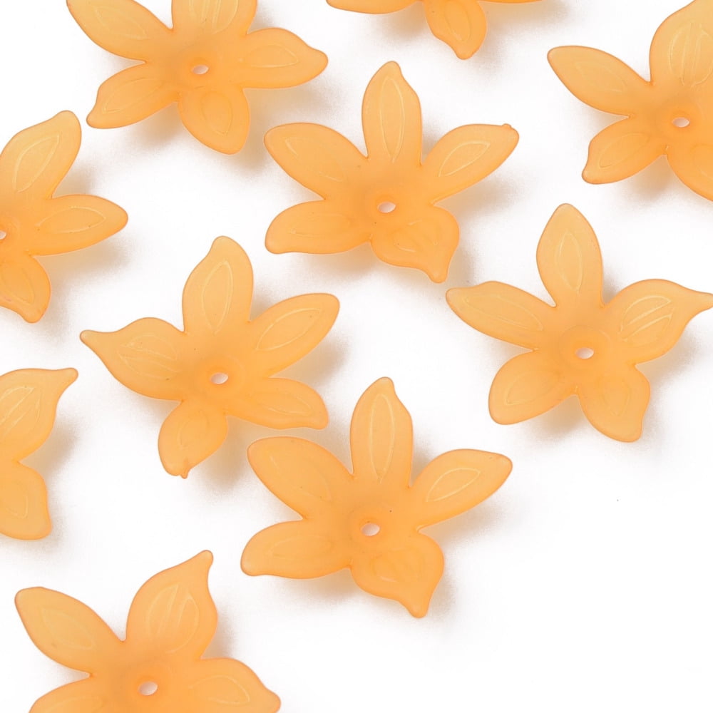 Transparent Acrylic Beads Frosted Flower Sandy Brown 26x27x6mm Hole: 1.8mm 980pcs/500g