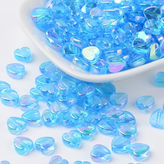 Transparent Acrylic Beads Heart Deep Sky Blue AB Size: about 8mm wide 3mm thick hole: 1mm