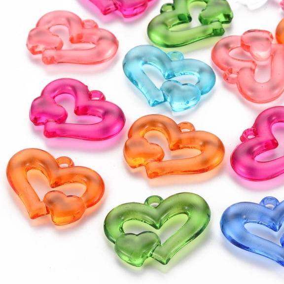 Transparent Acrylic Beads Heart to Heart Mixed color 27x34x6mm Hole: 3mm 191pcs/500g