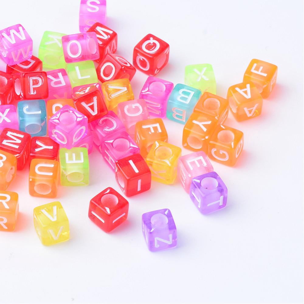 Transparent Acrylic Beads Horizontal Hole Cube with Letter Mixed Color 5.5~6x5.5~6x5.5~6mm Hole: 3mm about 2800pcs/500g DIY