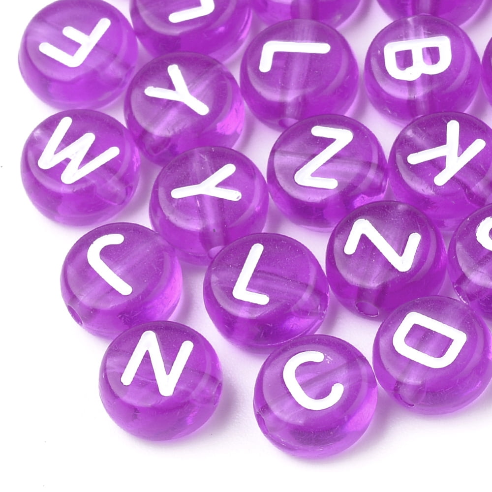 Transparent Acrylic Beads Horizontal Hole Mixed Letters Flat Round Dark Orchid 7x4mm Hole: 1.5mm about 3700pcs/500g