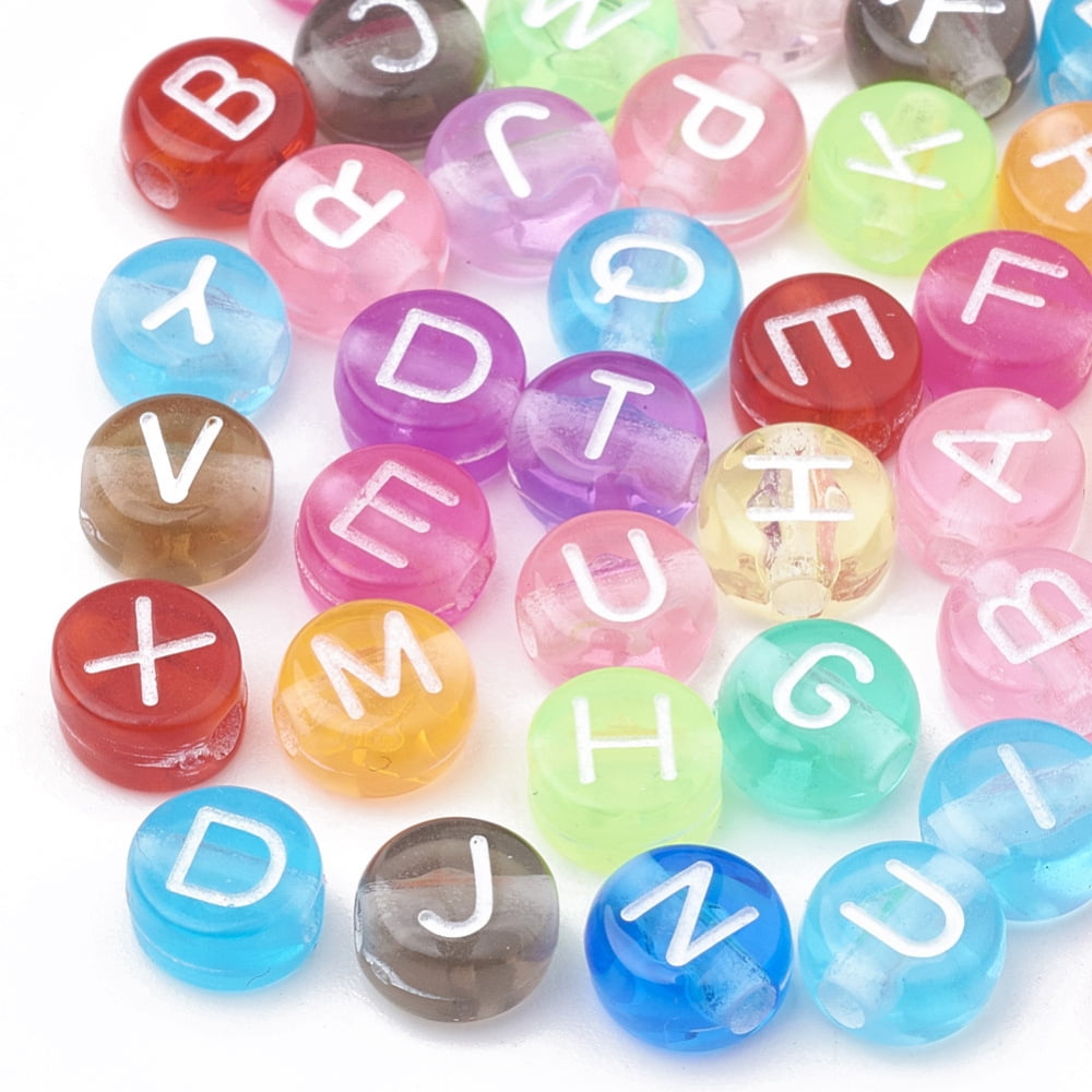 Transparent Acrylic Beads Horizontal Hole Mixed Letters Flat Round Mixed Color 7x4mm Hole: 1.5mm about 3700pcs/500g