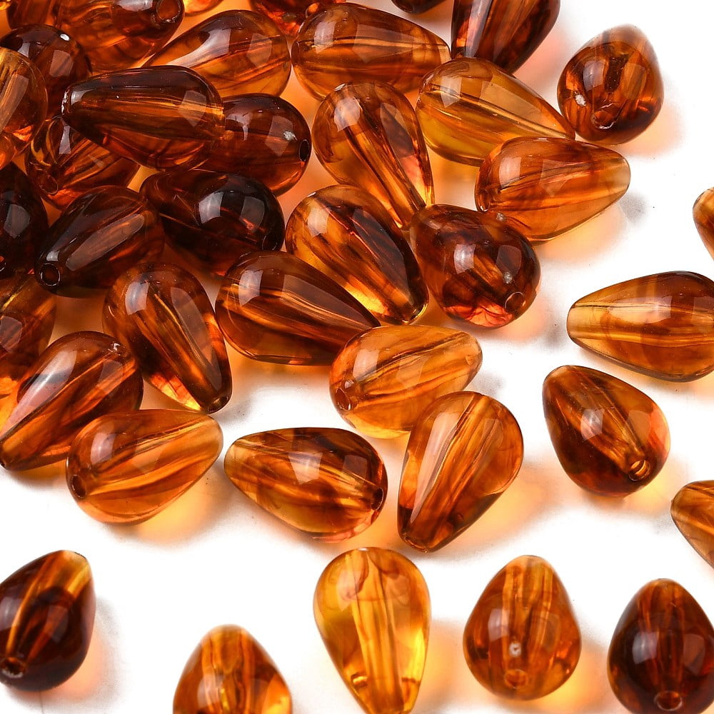 Transparent Acrylic Beads Imitate Amber Beads Teardrop 15x10mm Hole: 1.8mm about 657pcs/500g