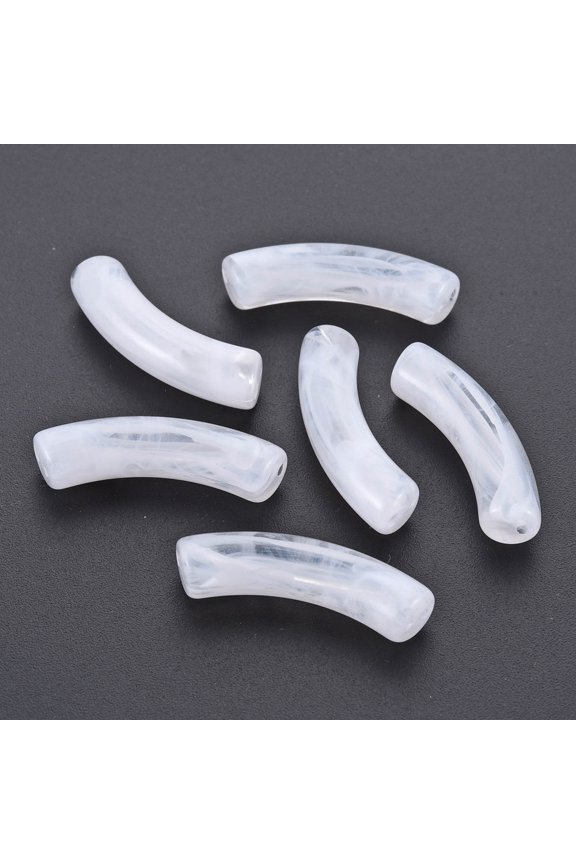 Transparent Acrylic Beads Imitation Gemstone Style Curved Tube White 33x8x10.5mm Hole: 1.6mm 300pcs/500g