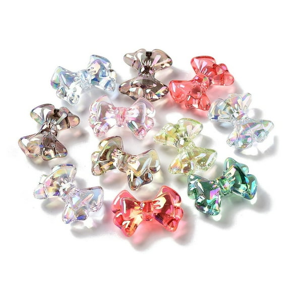 Transparent Acrylic Beads Iridescent Bowknot Mixed color 22x29x10mm Hole: 2mm