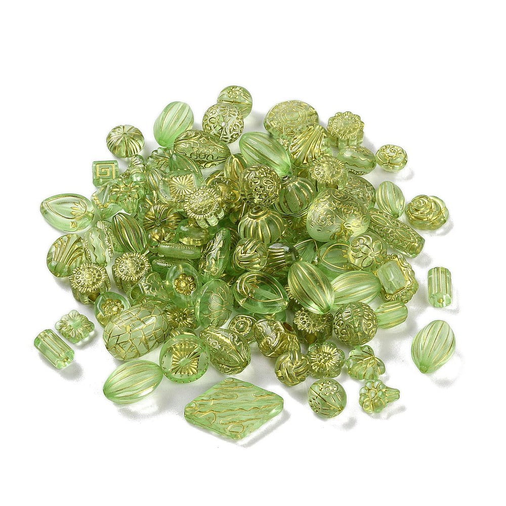 Transparent Acrylic Beads Metal Enlaced Mixed Shapes Light Green 7.5~22.5x7.5~21x5.5~13mm Hole: 1.2~5.5mm 485pcs/500g diy